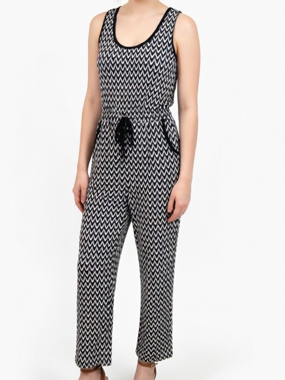 Calvin Klein Black and White Chevron Maxi Jumpsuit Romper Sz 4 - Picture 2 of 10